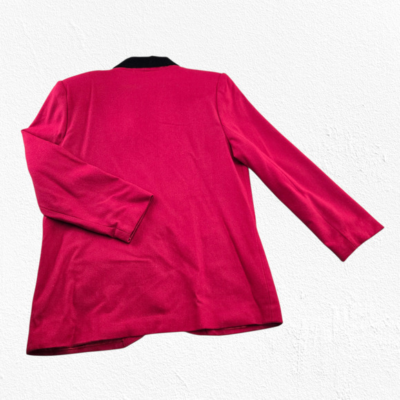 Vintage 80s Red Wool Blazer Velvet Collar & Brooch Accent Career Jacket Size 16 - Picture 7 of 7